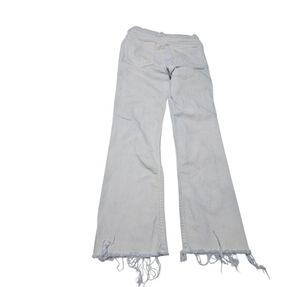 Zara Jeans Womens Size 4 Straight Leg Mid Rise White Blue Tint Denim Raw Hems - Picture 3 of 7